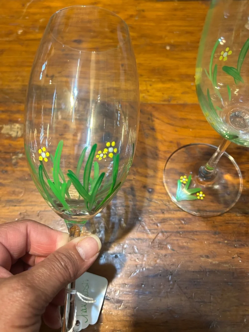 2 hand painted wine glasses by cindy